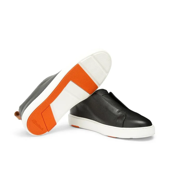 Men Black Tumbled Leather SlipOn Sneaker Santoni Sneakers