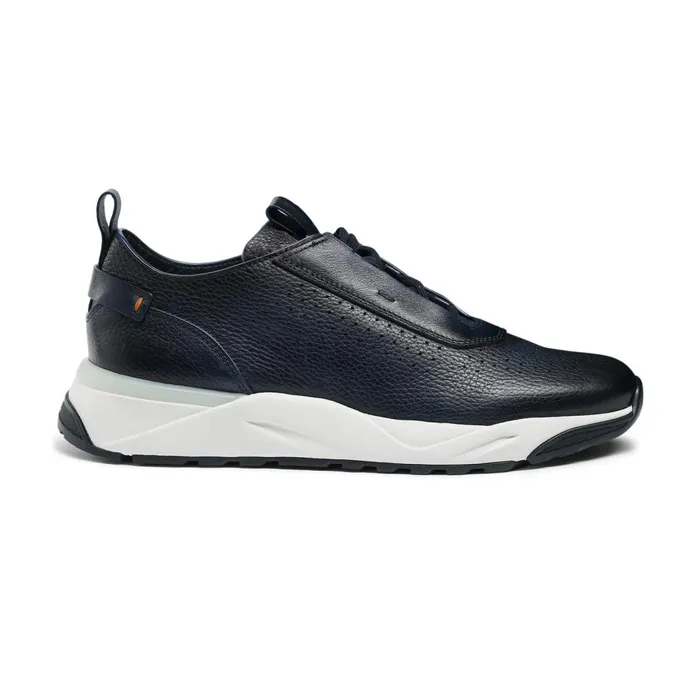 Men Blue Leather Sneaker Santoni Sneakers
