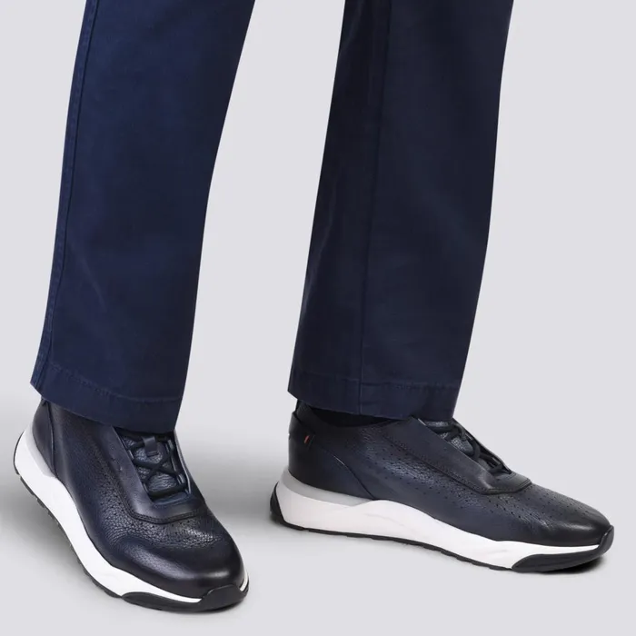 Men Blue Leather Sneaker Santoni Sneakers
