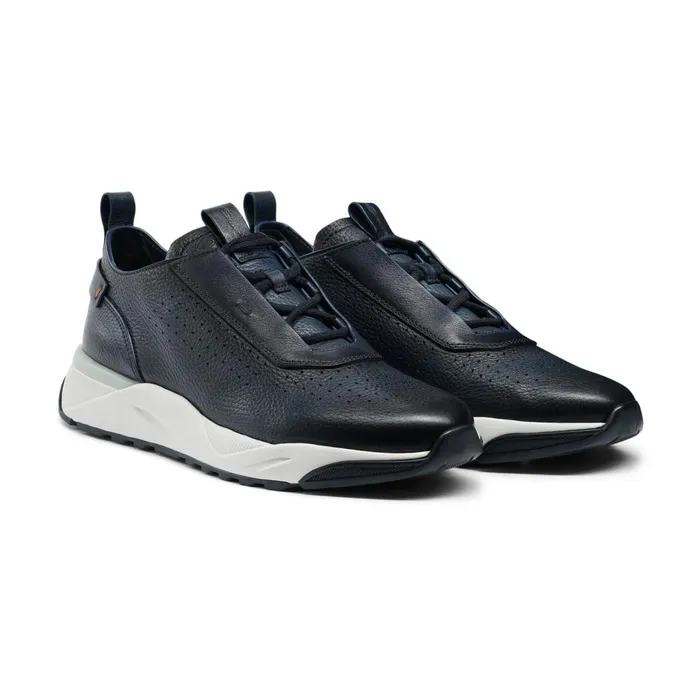 Men Blue Leather Sneaker Santoni Sneakers
