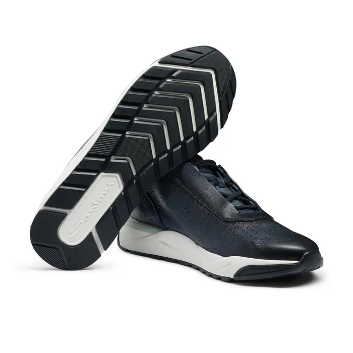 Men Blue Leather Sneaker Santoni Sneakers