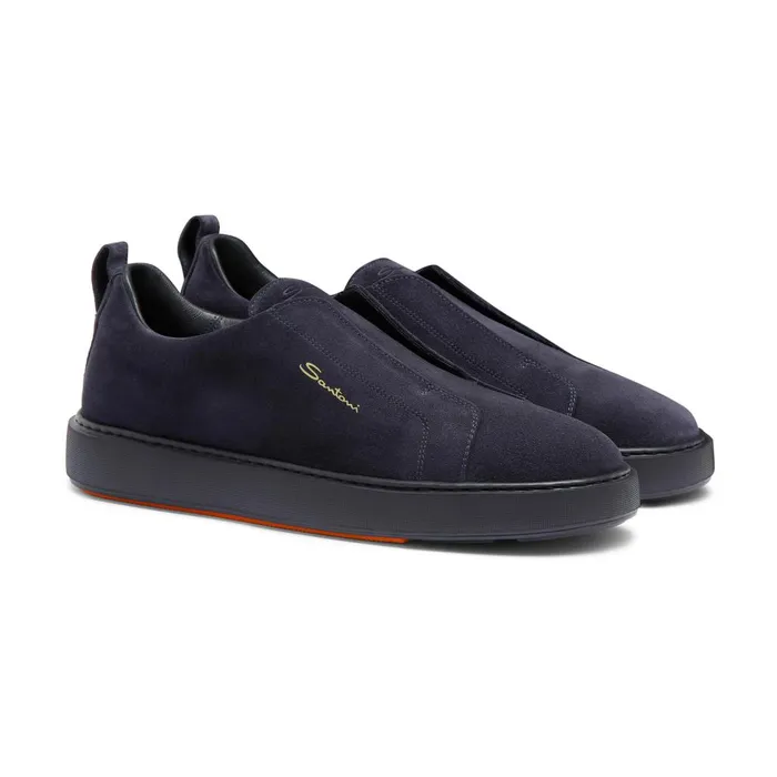 Men Blue Suede SlipOn Sneaker Santoni Sneakers