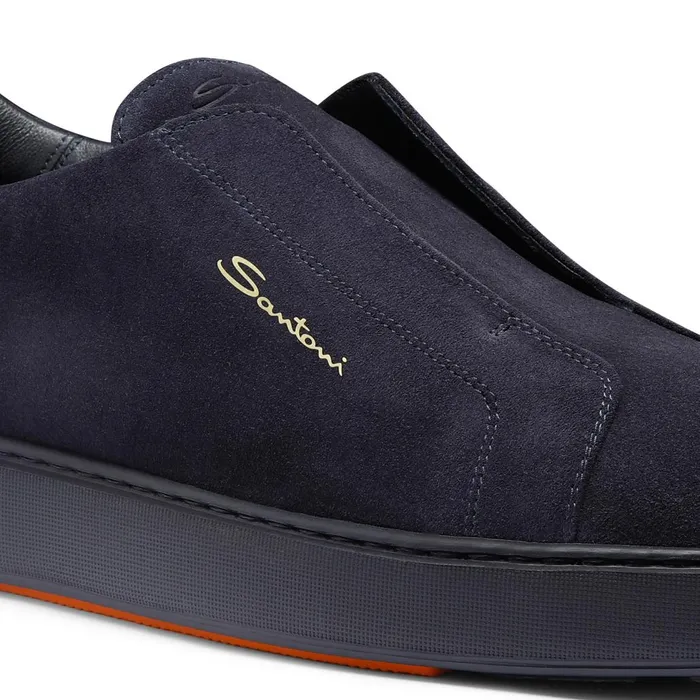 Men Blue Suede SlipOn Sneaker Santoni Sneakers