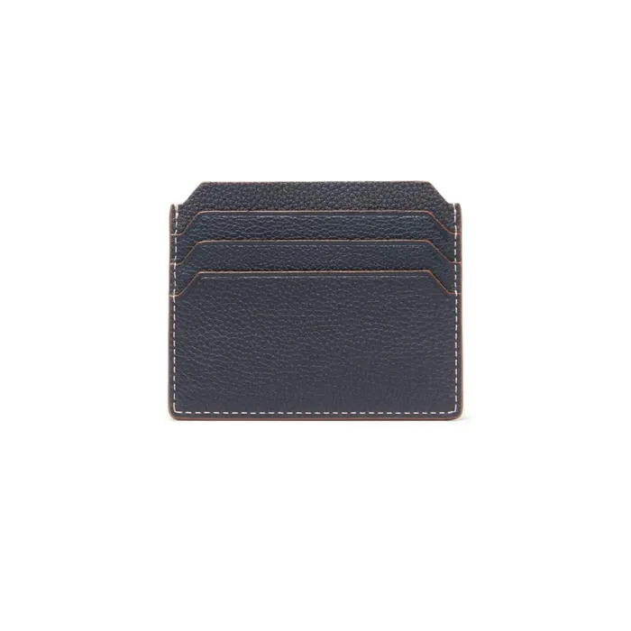 Men Blue Tumbled Leather Credit Card Holder Santoni Small Leather Goods