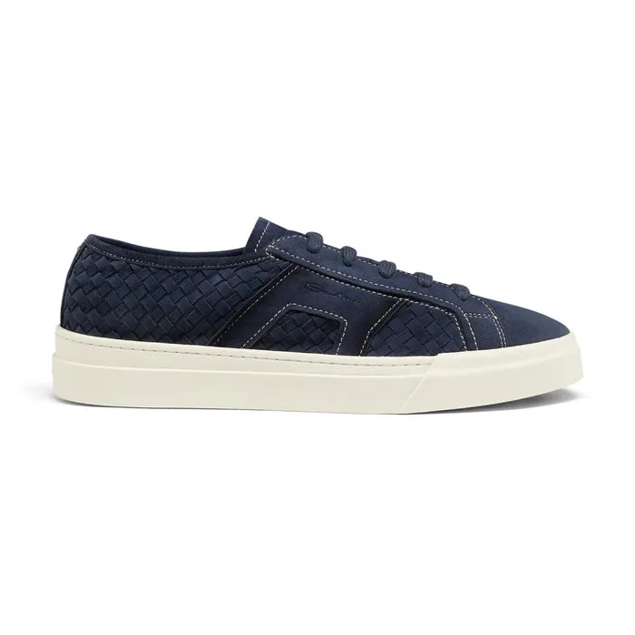 Men Blue Woven Suede Double Buckle Sneaker Santoni Sneakers