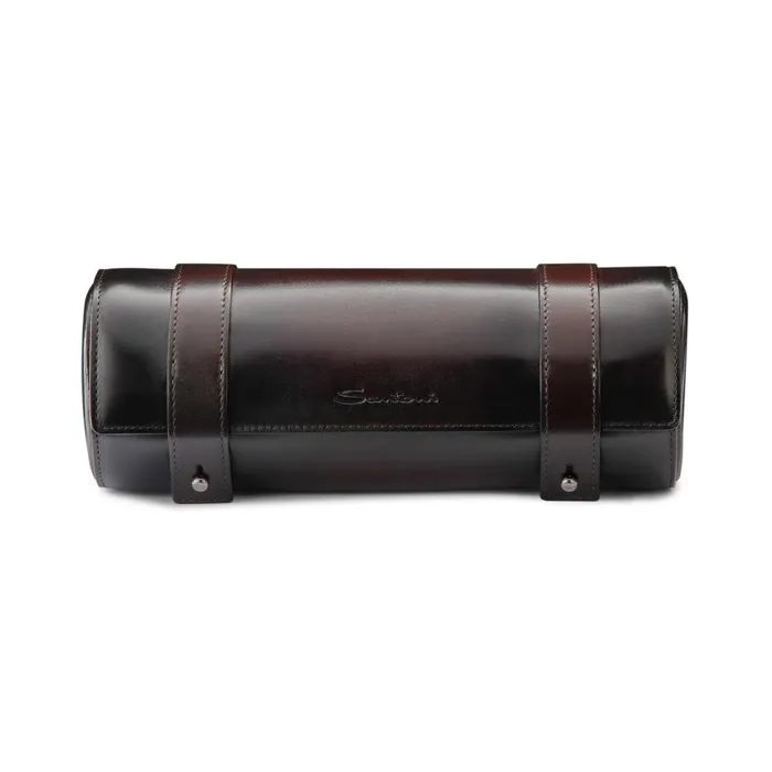 Men Brown Leather Big Watch Case Santoni Small Leather Goods