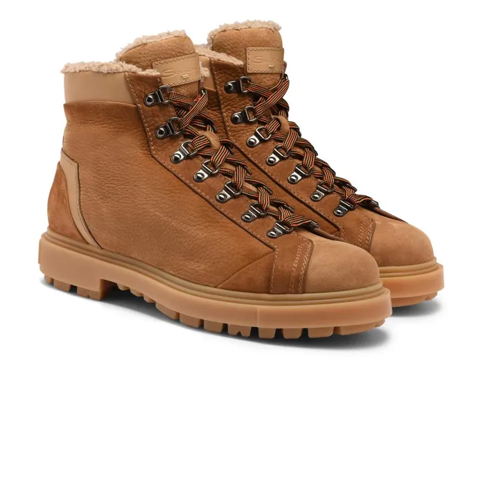 Men Brown Nubuck Hiking Boot Santoni Boots