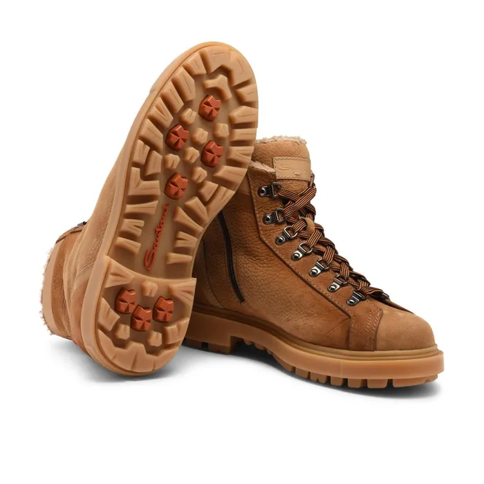 Men Brown Nubuck Hiking Boot Santoni Boots