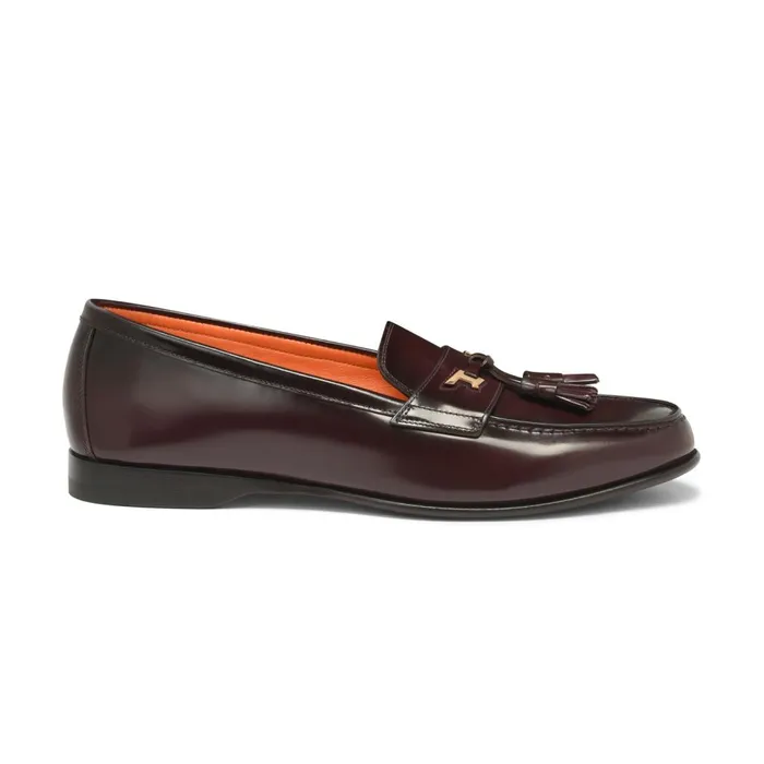 Men Burgundy Leather Andrea Tassel Loafer Santoni Loafers