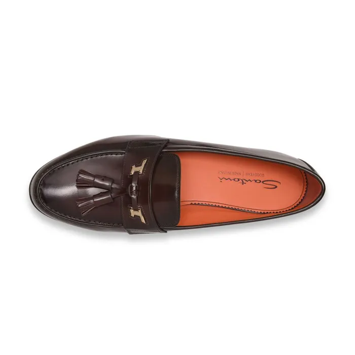 Men Burgundy Leather Andrea Tassel Loafer Santoni Loafers