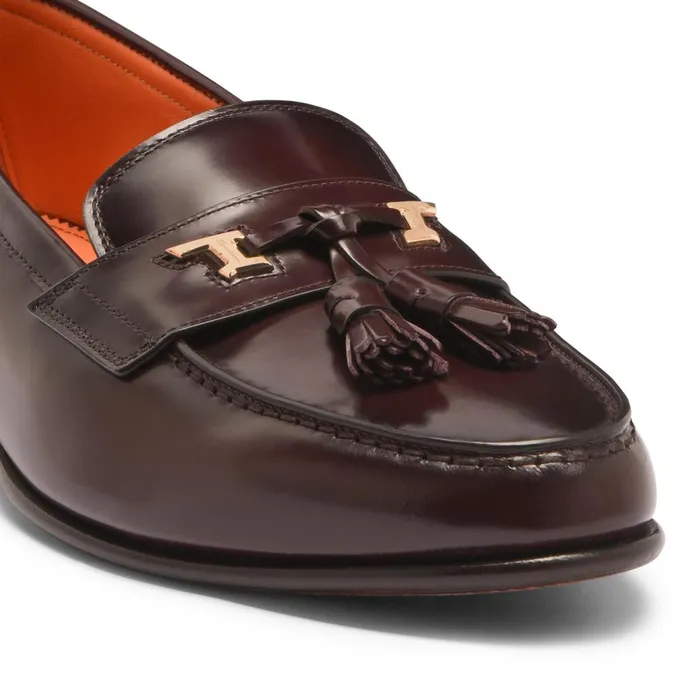 Men Burgundy Leather Andrea Tassel Loafer Santoni Loafers