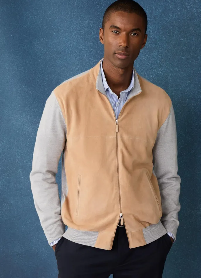 Men Coats and Jackets Faonnable Suede Hybrid Jacket Light Beige