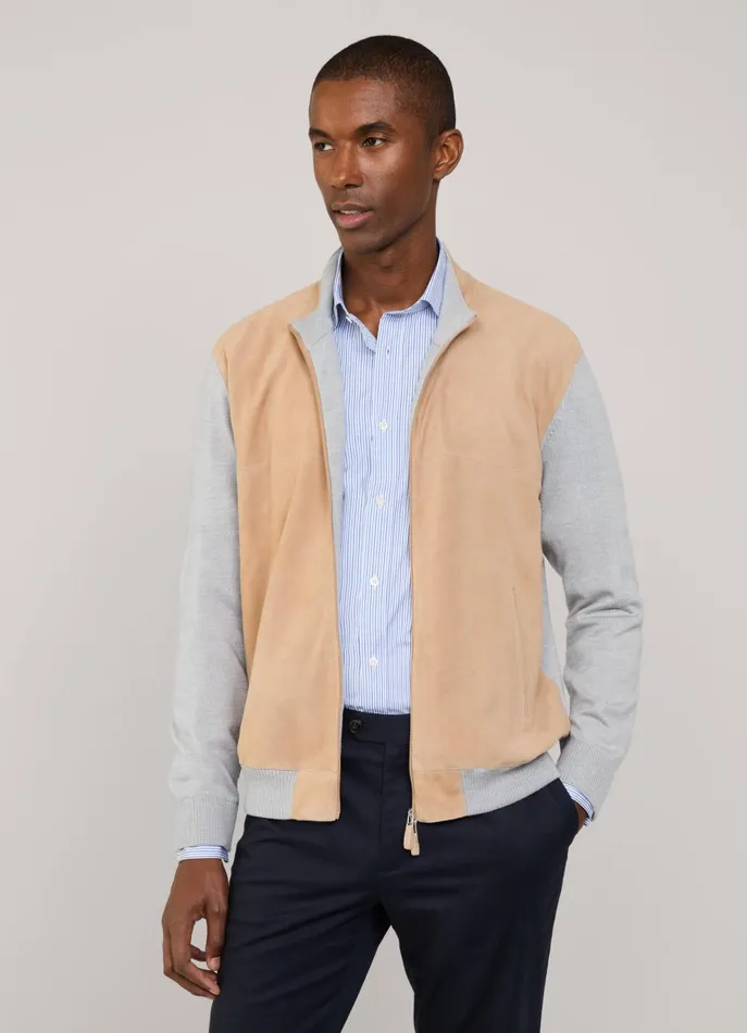Men Coats and Jackets Faonnable Suede Hybrid Jacket Light Beige
