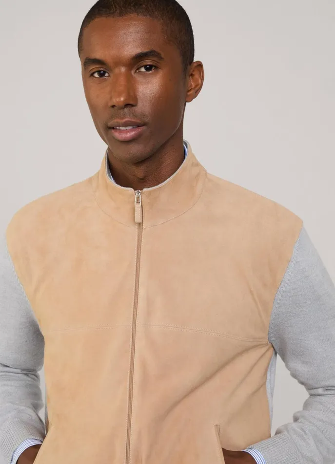 Men Coats and Jackets Faonnable Suede Hybrid Jacket Light Beige