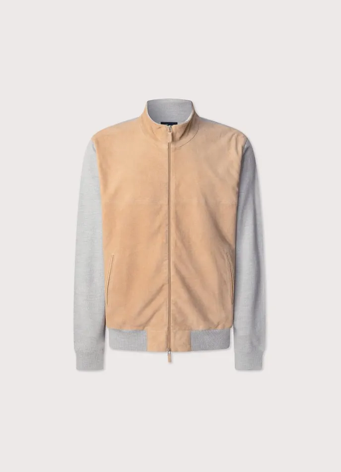 Men Coats and Jackets Faonnable Suede Hybrid Jacket Light Beige