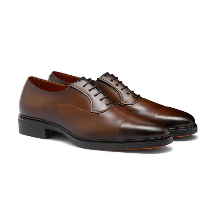 Men Dark Brown Leather Easy LaceUp Santoni LaceUps