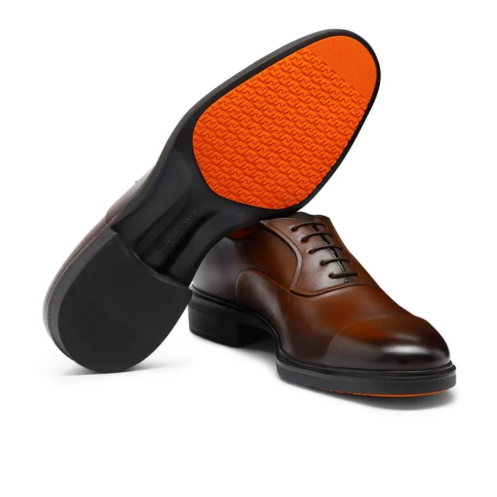 Men Dark Brown Leather Easy LaceUp Santoni LaceUps