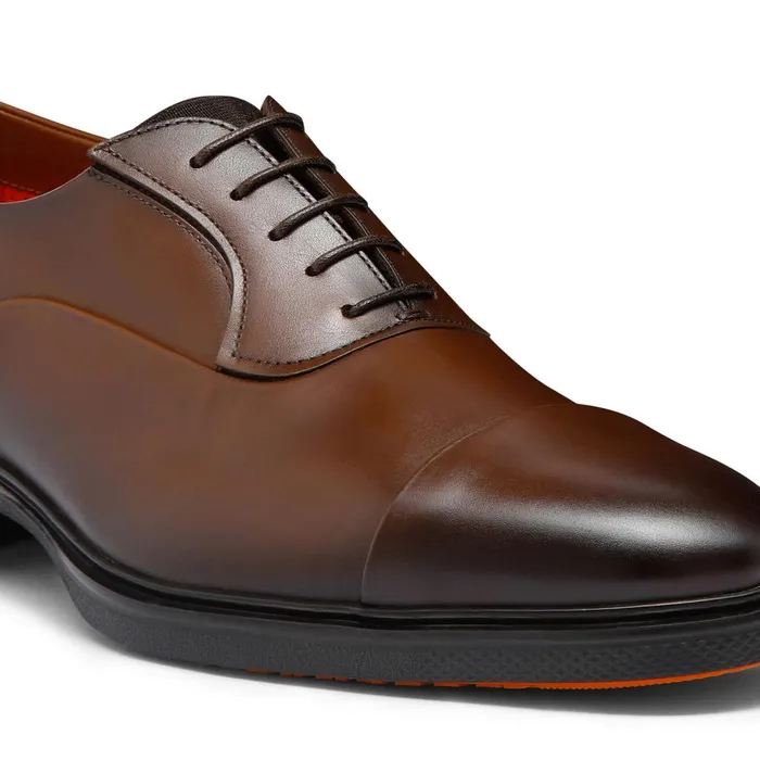 Men Dark Brown Leather Easy LaceUp Santoni LaceUps