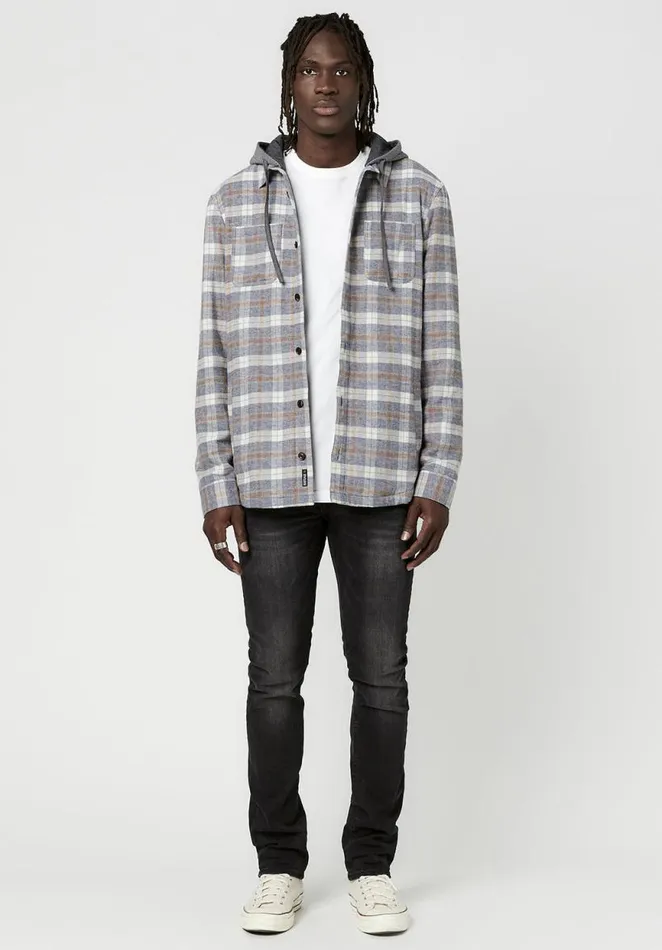 Men Hooded Plaid Sacket Shacket Tan Buffalo David Bitton Jackets