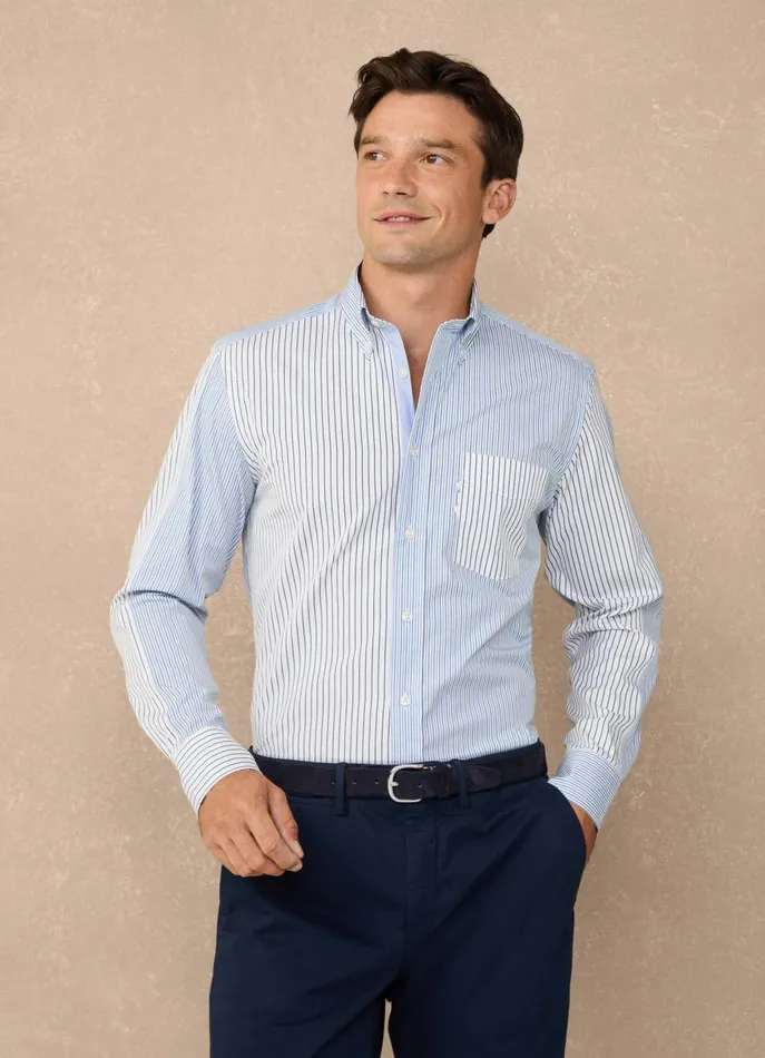 Men Iconic Shirts Faonnable Regular Fit Striped Poplin Shirt Greenblue