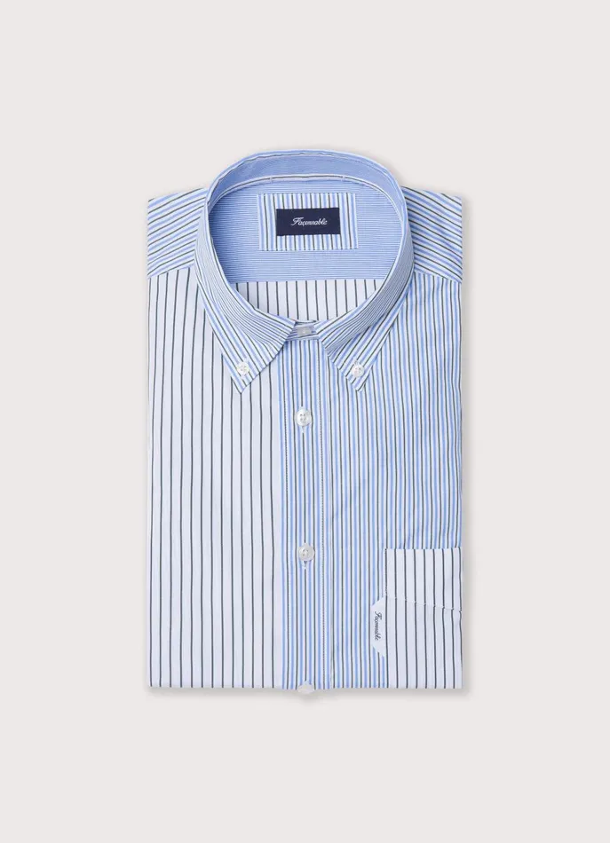 Men Iconic Shirts Faonnable Regular Fit Striped Poplin Shirt Greenblue