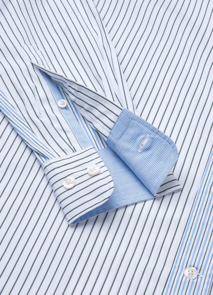Men Iconic Shirts Faonnable Regular Fit Striped Poplin Shirt Greenblue