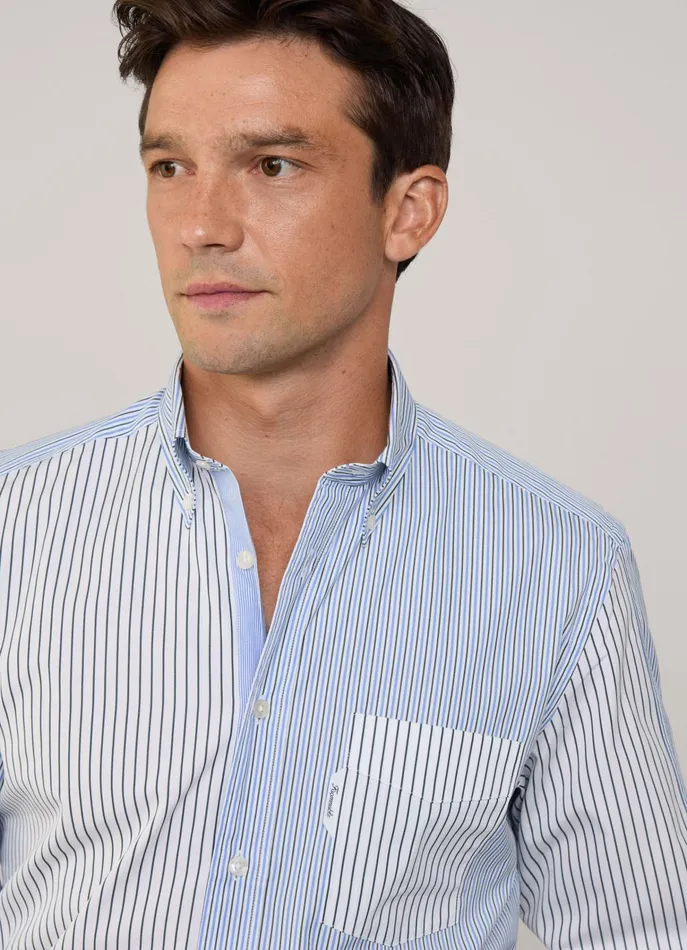 Men Iconic Shirts Faonnable Regular Fit Striped Poplin Shirt Greenblue