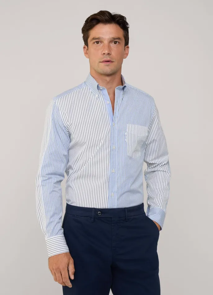 Men Iconic Shirts Faonnable Regular Fit Striped Poplin Shirt Greenblue