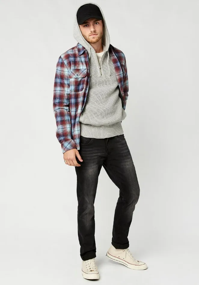 Men James Plaid OverShirt Oxblood Buffalo David Bitton Jackets