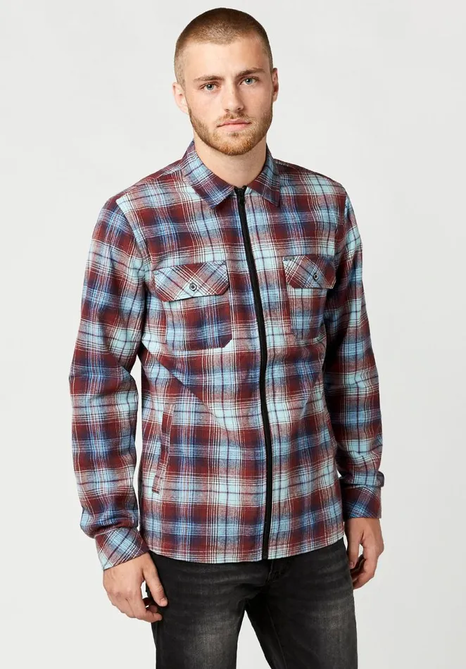 Men James Plaid OverShirt Oxblood Buffalo David Bitton Jackets