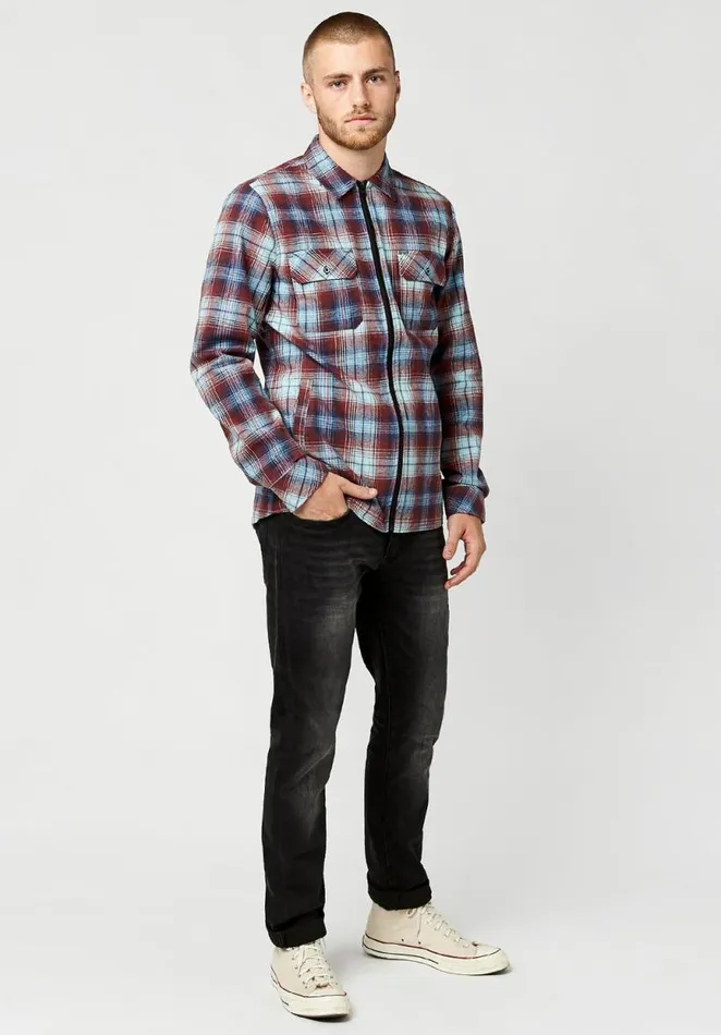 Men James Plaid OverShirt Oxblood Buffalo David Bitton Jackets