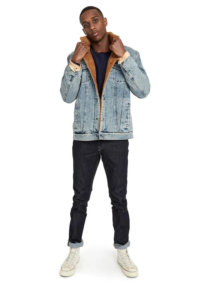 Men Jawax Denim Jacket With Sherpa Light Indigo Buffalo David Bitton Jackets