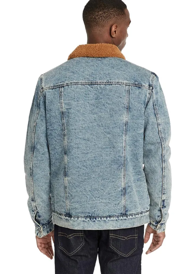 Men Jawax Denim Jacket With Sherpa Light Indigo Buffalo David Bitton Jackets