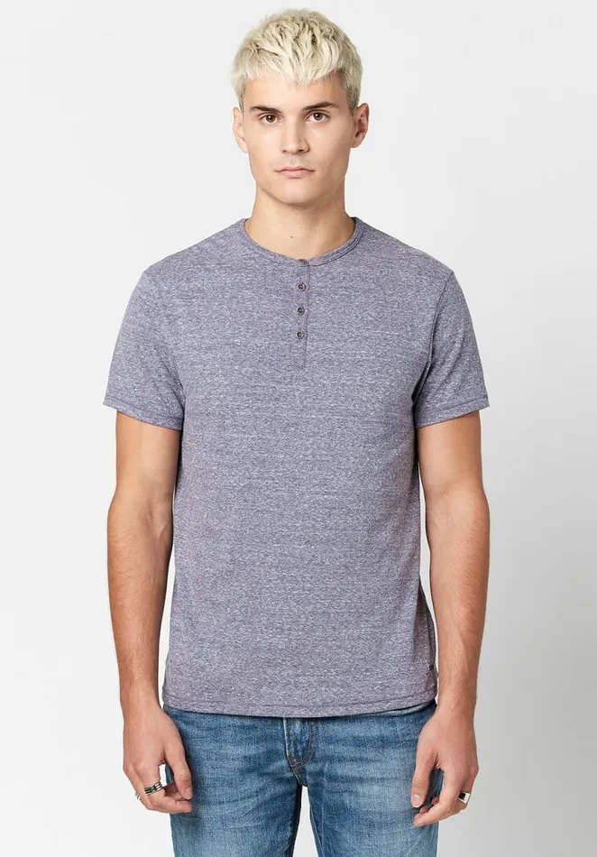 Men Kamir Speckled Knit Henley Verde Buffalo David Bitton Tops and Tees