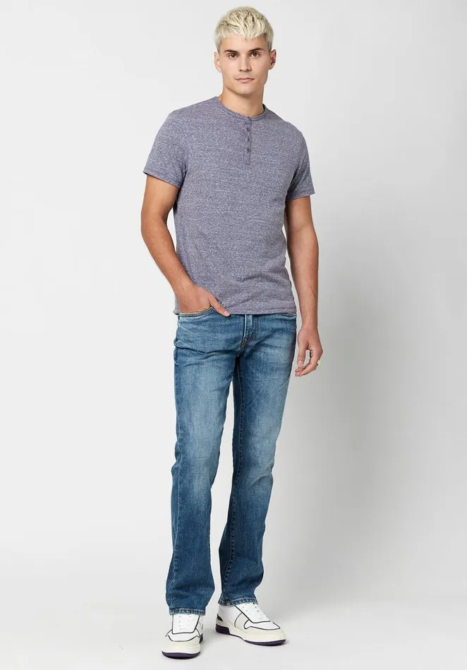 Men Kamir Speckled Knit Henley Verde Buffalo David Bitton Tops and Tees