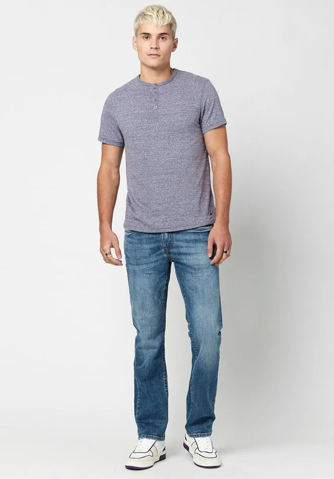 Men Kamir Speckled Knit Henley Verde Buffalo David Bitton Tops and Tees