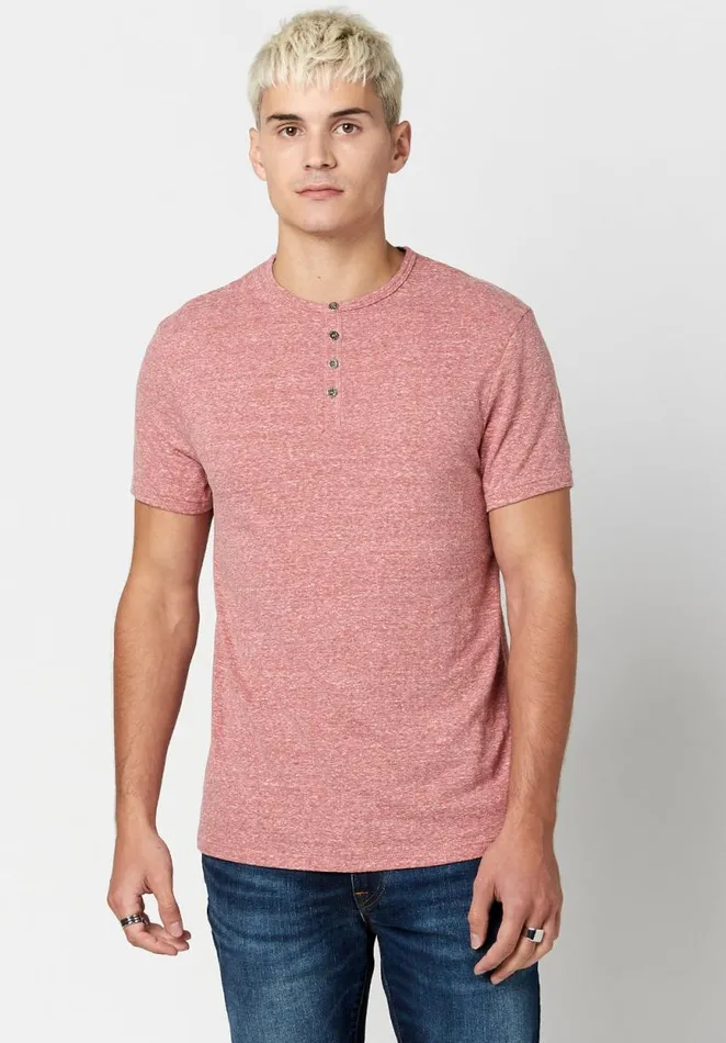 Men Kamir Speckled Knit Henley Verde Buffalo David Bitton Tops and Tees