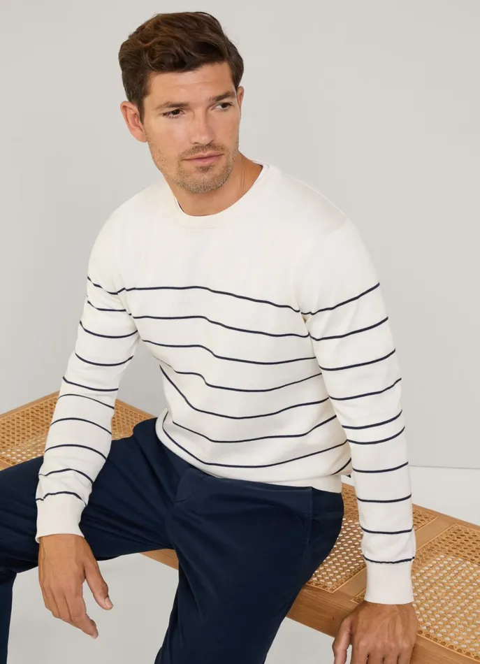 Men Knitwear Faonnable Fine Stripe Crew Neck Jumper Off White