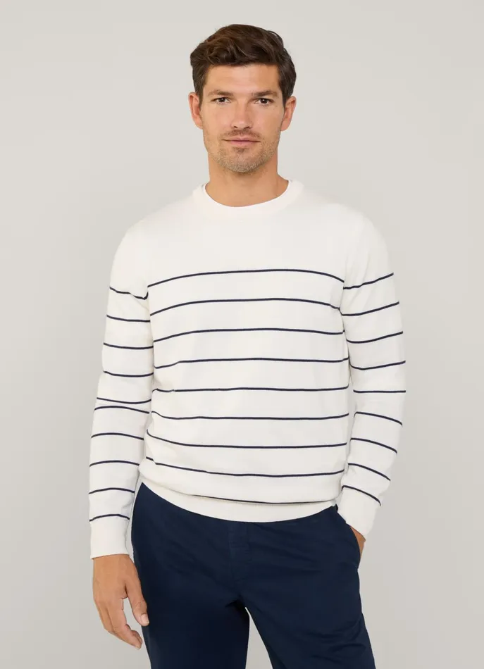 Men Knitwear Faonnable Fine Stripe Crew Neck Jumper Off White
