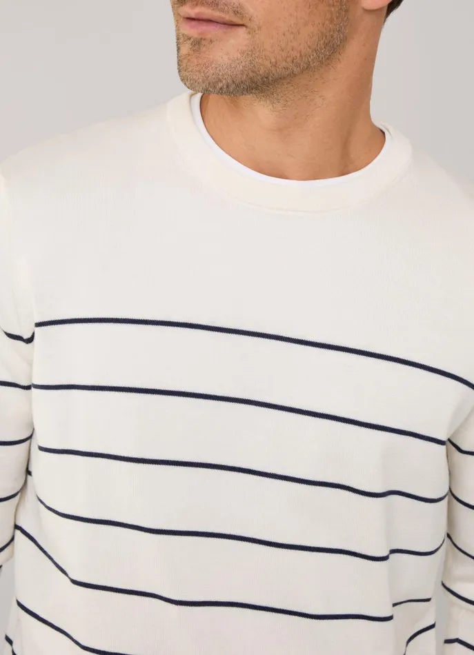 Men Knitwear Faonnable Fine Stripe Crew Neck Jumper Off White
