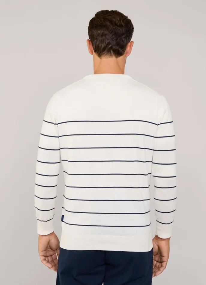Men Knitwear Faonnable Fine Stripe Crew Neck Jumper Off White