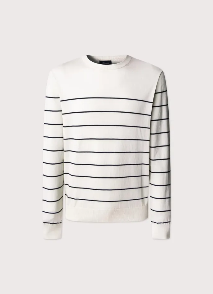 Men Knitwear Faonnable Fine Stripe Crew Neck Jumper Off White