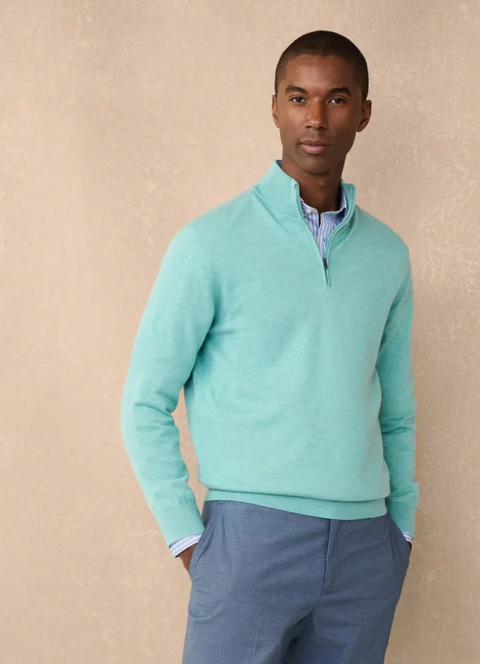 Men Knitwear Faonnable Half Zip Jumper Meadow Blue