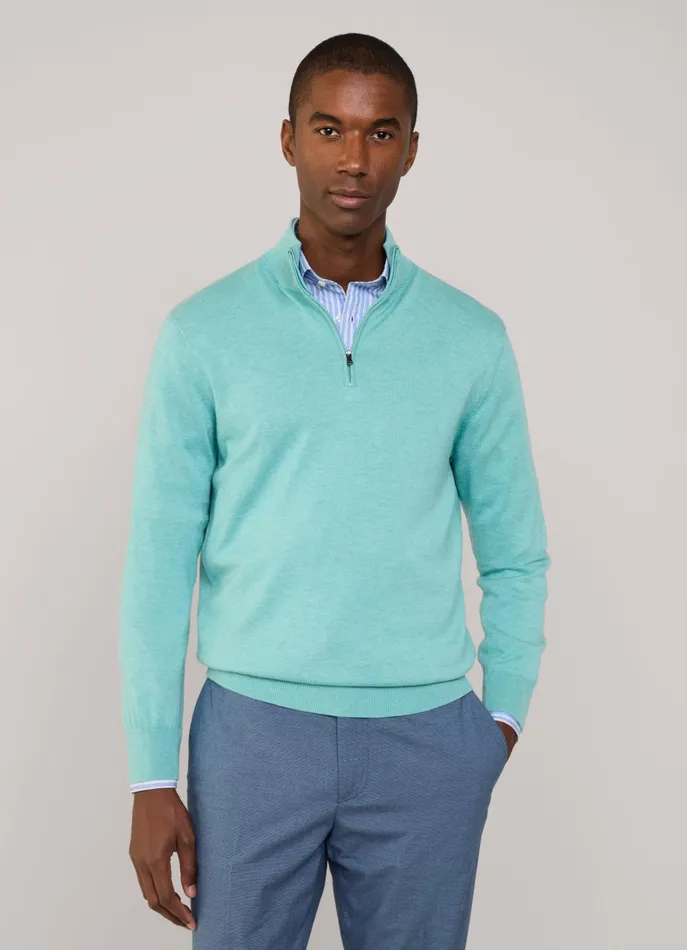 Men Knitwear Faonnable Half Zip Jumper Meadow Blue