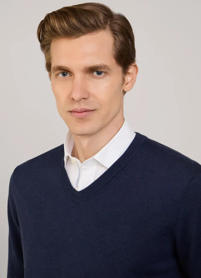 Men Knitwear Faonnable VNeck Jumper Midnight Blue