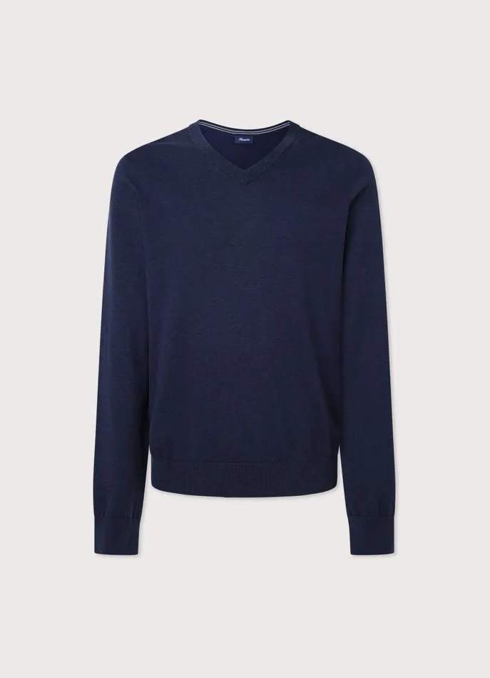 Men Knitwear Faonnable VNeck Jumper Midnight Blue