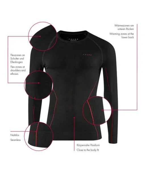 Men Men Long Sleeve Shirt Maximum Warm Black FALKE Long Sleeve Shirts