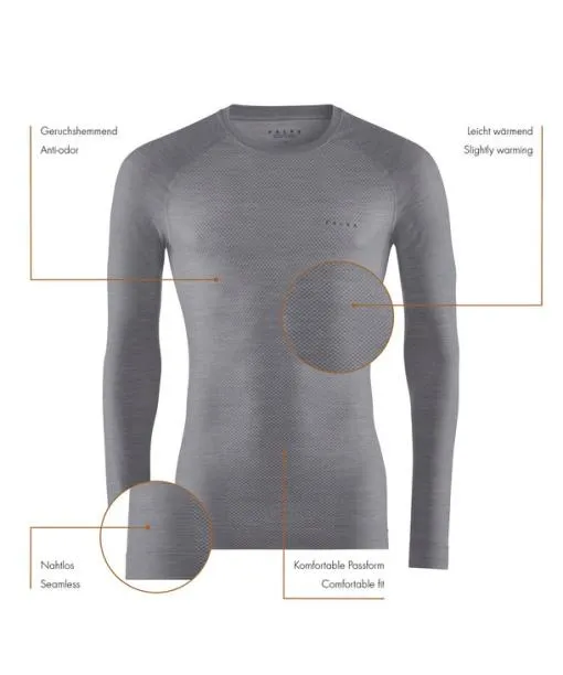 Men Men Long Sleeve Shirt WoolTech Light Black FALKE Long Sleeve Shirts