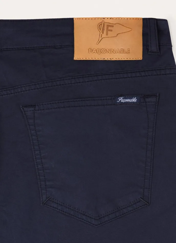 Men Pants Faonnable Classic Fit Gabardine Trousers Marine Blue