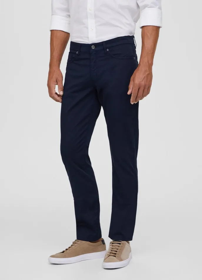 Men Pants Faonnable Classic Fit Gabardine Trousers Marine Blue